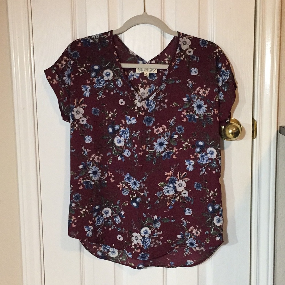 Burgundy Floral Blouse